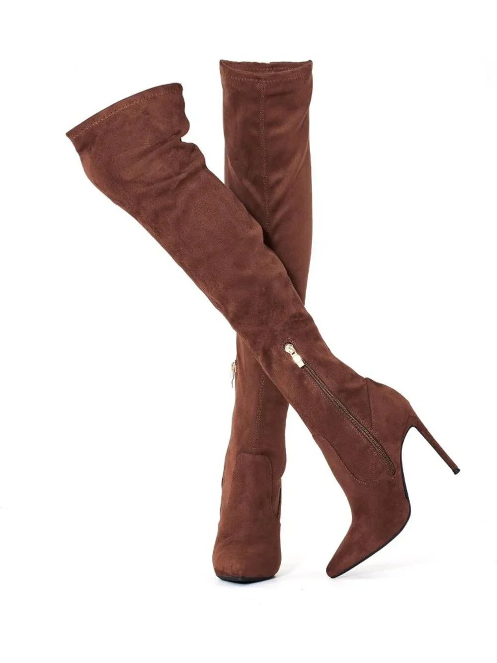 🆕 Women's Faux Suede Brown Over The Knee Boot Stiletto Pointed Toe High Heel